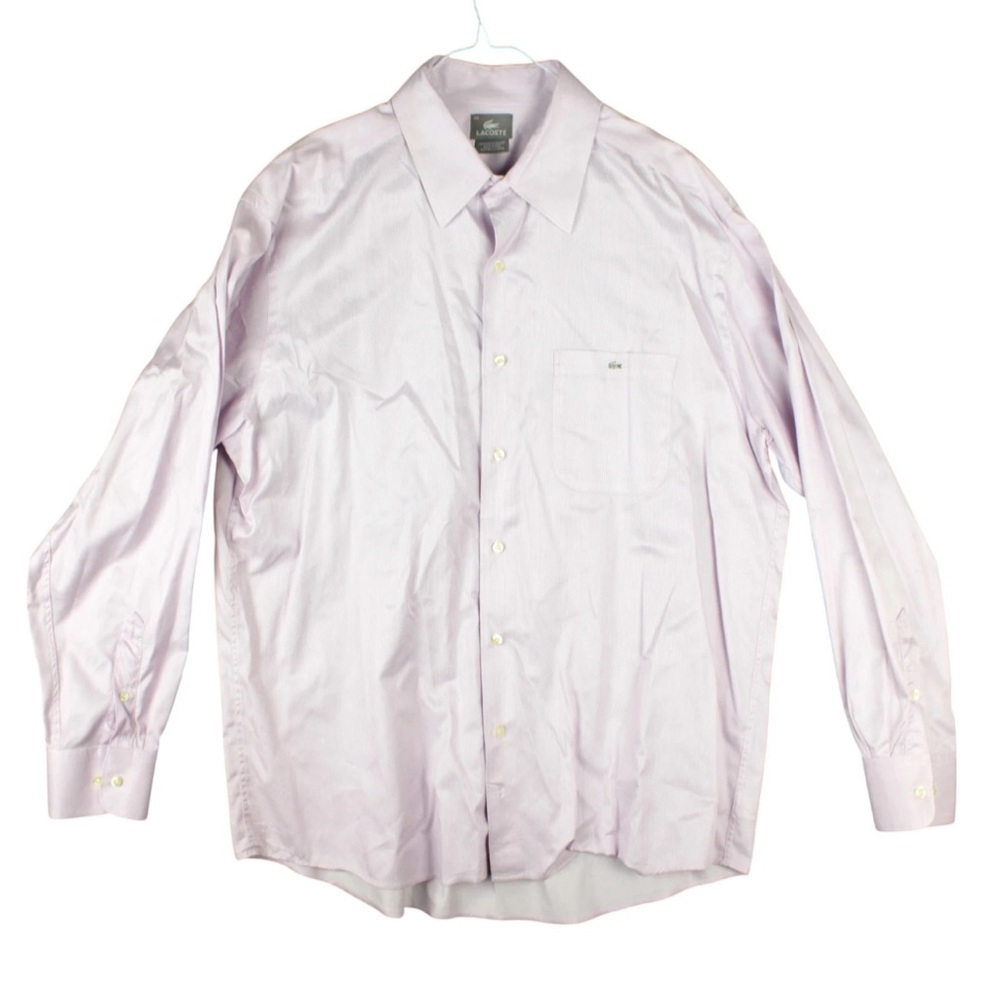 Lacoste Shirt Men Size 44 Pink Long Sleeve Button Up 100% Cotton Casual EUC